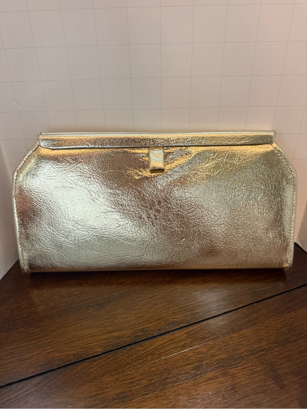 Vintage Rulo Creation 1950's or 1960's Silver Metallic Vinyl Clutch Purse Handba